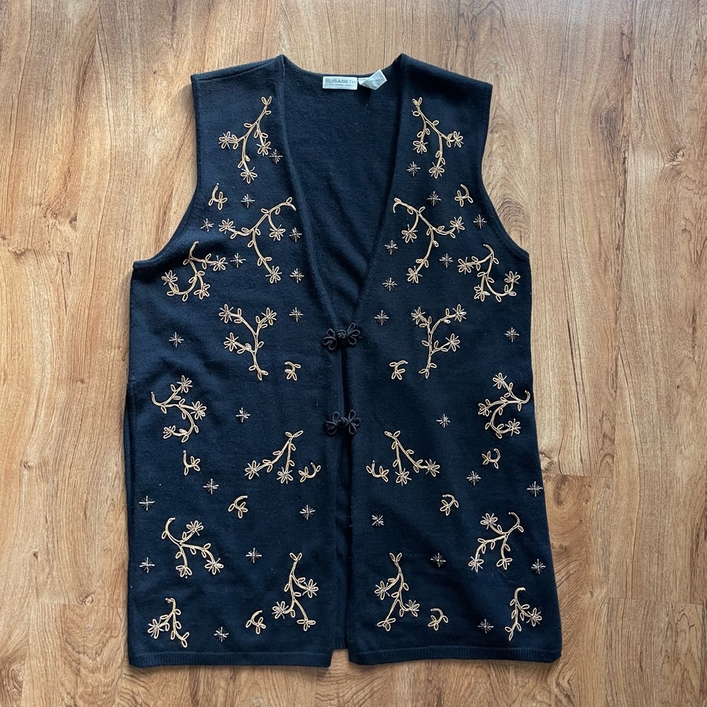Whimsigoth Floral Beaded & Embroidered Wool Cardigan/Vest Women’s Size 3X